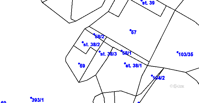 Parcela st. 38/3 v KÚ Dunovice, Katastrální mapa