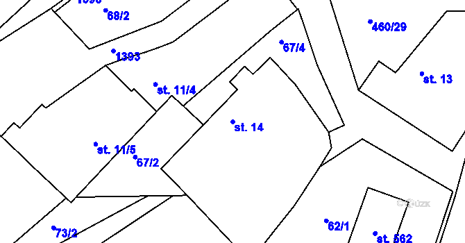 Parcela st. 14 v KÚ Dušejov, Katastrální mapa