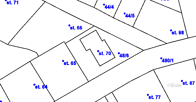 Parcela st. 70 v KÚ Dušejov, Katastrální mapa