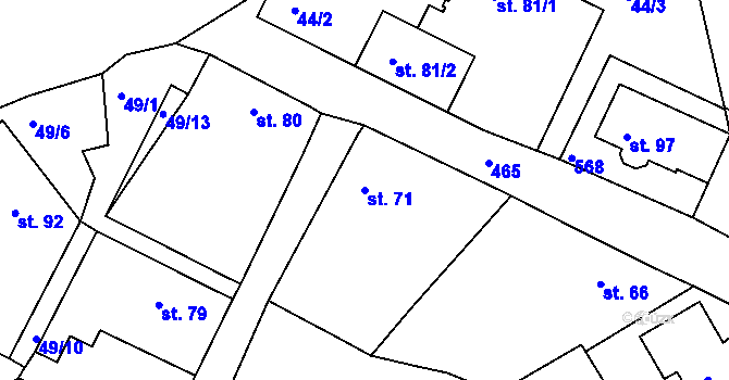 Parcela st. 71 v KÚ Dušejov, Katastrální mapa