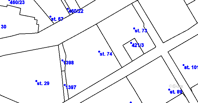 Parcela st. 74 v KÚ Dušejov, Katastrální mapa