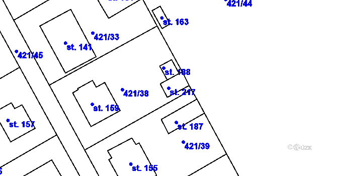 Parcela st. 217 v KÚ Dušejov, Katastrální mapa