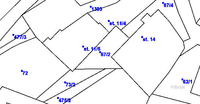 Parcela st. 67/2 v KÚ Dušejov, Katastrální mapa