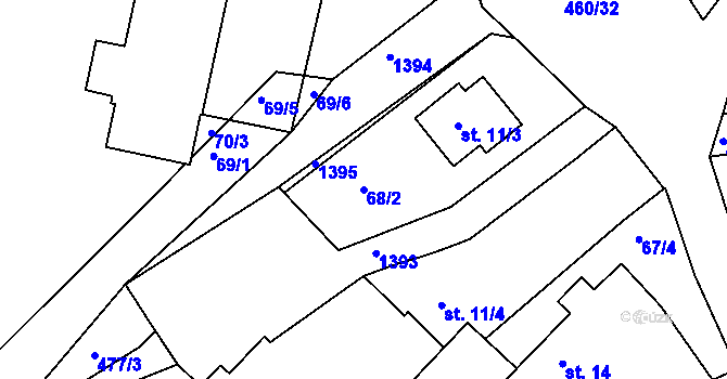 Parcela st. 68/2 v KÚ Dušejov, Katastrální mapa