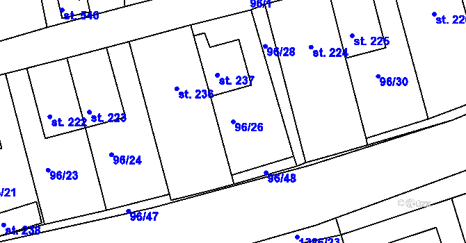 Parcela st. 96/26 v KÚ Dušejov, Katastrální mapa