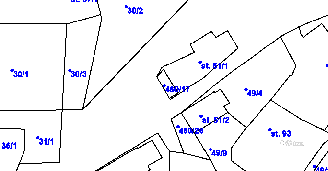 Parcela st. 460/17 v KÚ Dušejov, Katastrální mapa