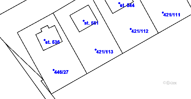 Parcela st. 421/113 v KÚ Dušejov, Katastrální mapa