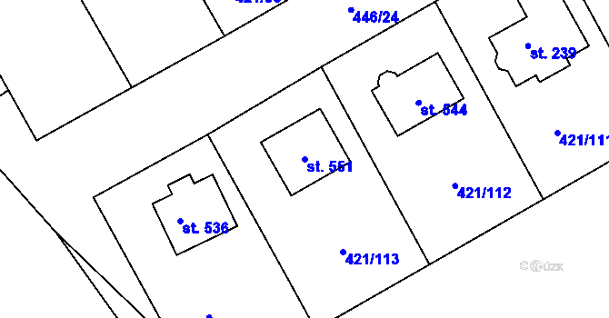 Parcela st. 551 v KÚ Dušejov, Katastrální mapa