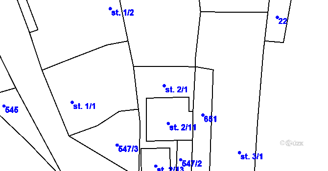 Parcela st. 2/1 v KÚ Dušníky, Katastrální mapa