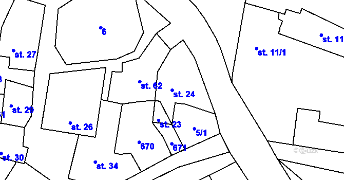 Parcela st. 24 v KÚ Dušníky, Katastrální mapa