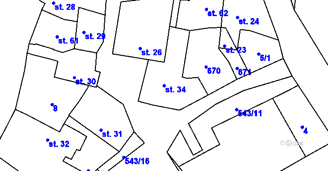 Parcela st. 34 v KÚ Dušníky, Katastrální mapa