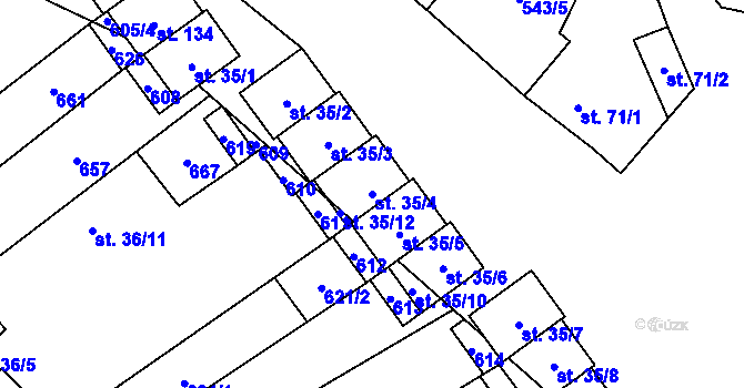 Parcela st. 35/4 v KÚ Dušníky, Katastrální mapa