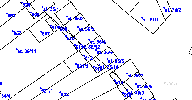 Parcela st. 35/5 v KÚ Dušníky, Katastrální mapa