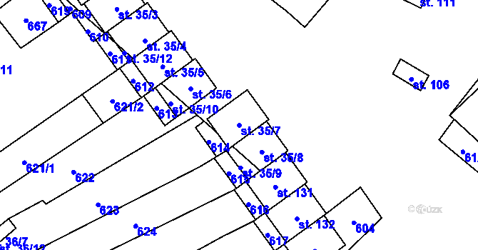Parcela st. 35/7 v KÚ Dušníky, Katastrální mapa