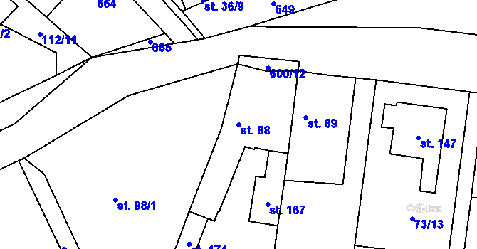 Parcela st. 88 v KÚ Dušníky, Katastrální mapa