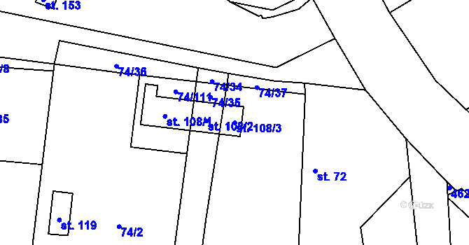 Parcela st. 108/3 v KÚ Dušníky, Katastrální mapa