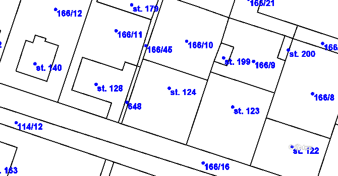 Parcela st. 124 v KÚ Dušníky, Katastrální mapa