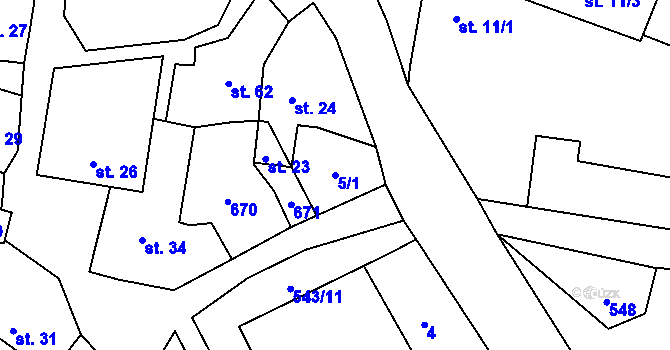 Parcela st. 5/1 v KÚ Dušníky, Katastrální mapa