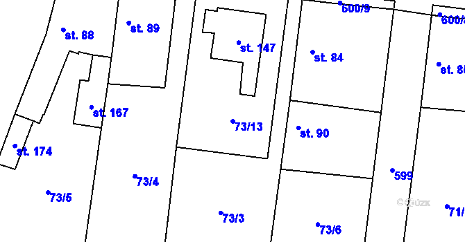 Parcela st. 73/13 v KÚ Dušníky, Katastrální mapa