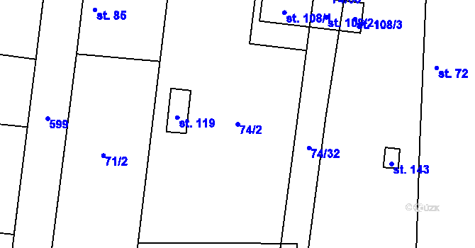 Parcela st. 74/2 v KÚ Dušníky, Katastrální mapa
