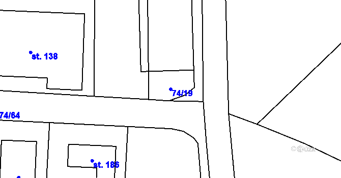 Parcela st. 74/19 v KÚ Dušníky, Katastrální mapa