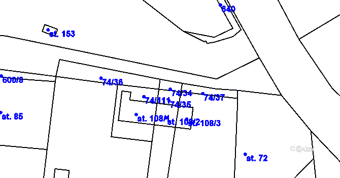 Parcela st. 74/34 v KÚ Dušníky, Katastrální mapa