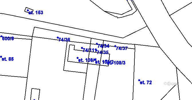 Parcela st. 74/35 v KÚ Dušníky, Katastrální mapa