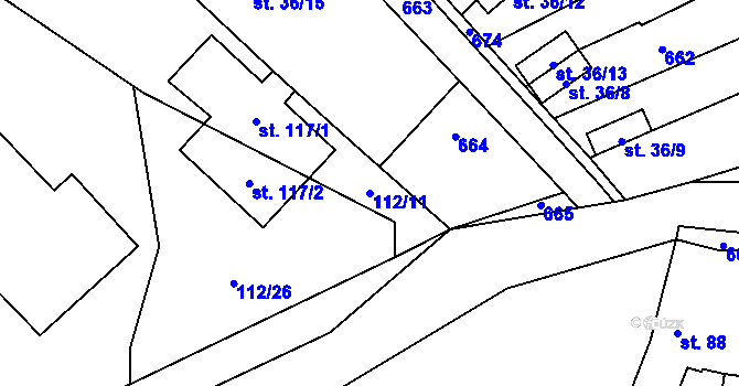 Parcela st. 112/11 v KÚ Dušníky, Katastrální mapa