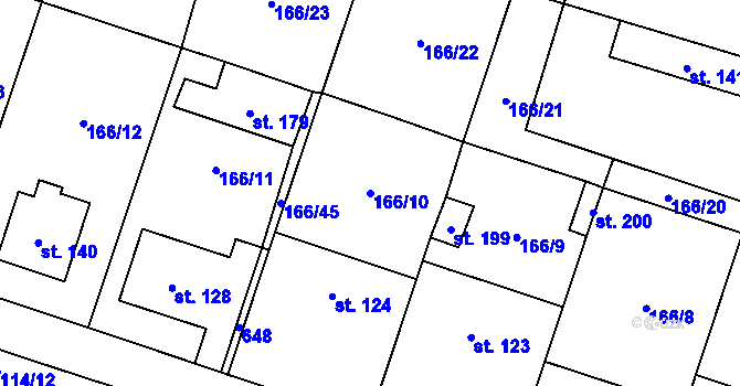 Parcela st. 166/10 v KÚ Dušníky, Katastrální mapa
