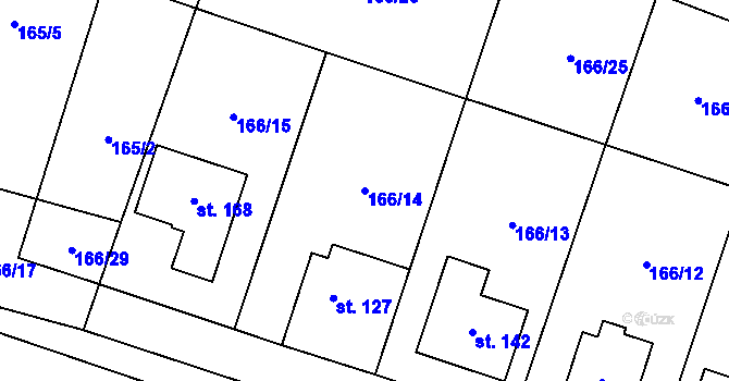 Parcela st. 166/14 v KÚ Dušníky, Katastrální mapa