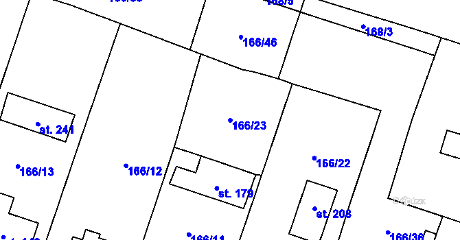 Parcela st. 166/23 v KÚ Dušníky, Katastrální mapa