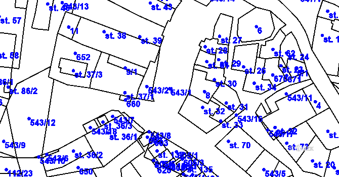 Parcela st. 543/1 v KÚ Dušníky, Katastrální mapa