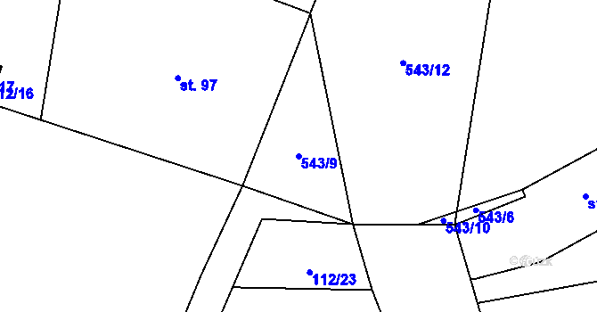 Parcela st. 543/9 v KÚ Dušníky, Katastrální mapa