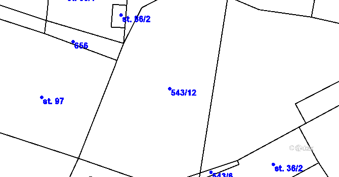 Parcela st. 543/12 v KÚ Dušníky, Katastrální mapa