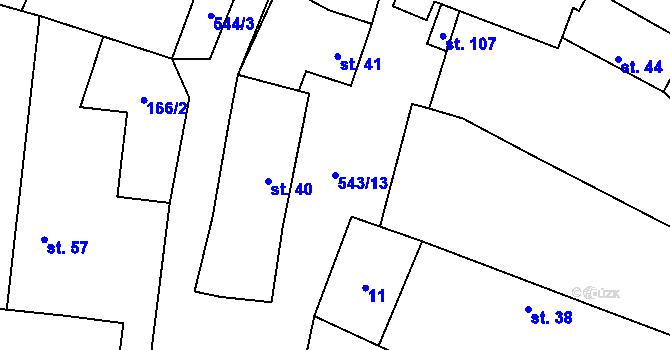 Parcela st. 543/13 v KÚ Dušníky, Katastrální mapa
