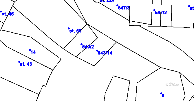 Parcela st. 543/14 v KÚ Dušníky, Katastrální mapa