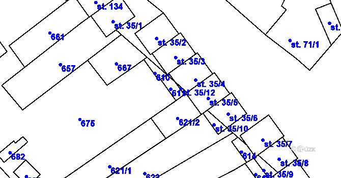 Parcela st. 611 v KÚ Dušníky, Katastrální mapa