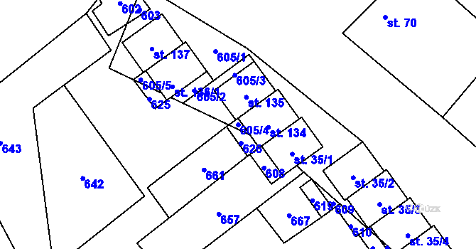 Parcela st. 605/4 v KÚ Dušníky, Katastrální mapa