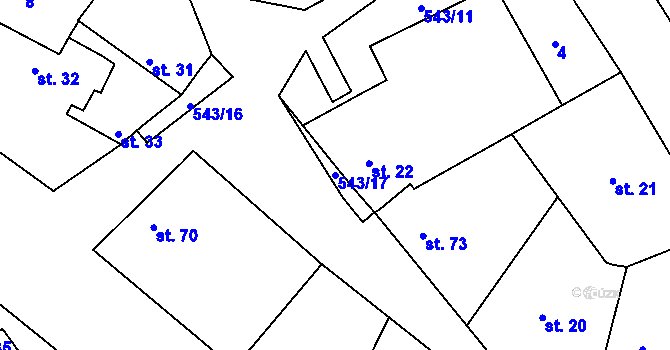 Parcela st. 543/17 v KÚ Dušníky, Katastrální mapa