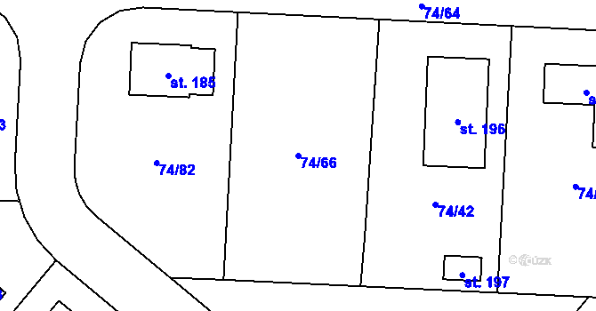 Parcela st. 74/66 v KÚ Dušníky, Katastrální mapa