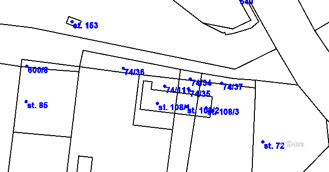 Parcela st. 74/111 v KÚ Dušníky, Katastrální mapa