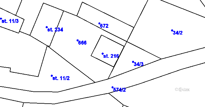 Parcela st. 216 v KÚ Dušníky, Katastrální mapa