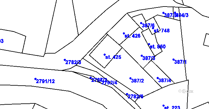 Parcela st. 425 v KÚ Dvorce u Bruntálu, Katastrální mapa