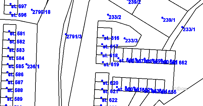 Parcela st. 618 v KÚ Dvorce u Bruntálu, Katastrální mapa