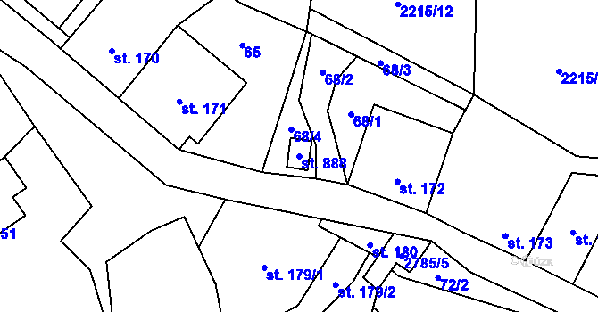 Parcela st. 888 v KÚ Dvorce u Bruntálu, Katastrální mapa