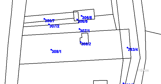 Parcela st. 308/2 v KÚ Dvorska, Katastrální mapa