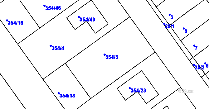 Parcela st. 354/3 v KÚ Dvorska, Katastrální mapa