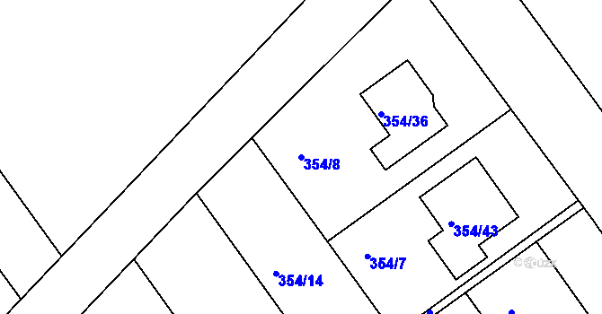 Parcela st. 354/8 v KÚ Dvorska, Katastrální mapa