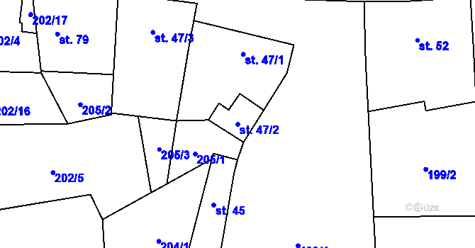 Parcela st. 47/2 v KÚ Dvory u Nymburka, Katastrální mapa