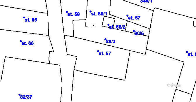 Parcela st. 57 v KÚ Dvory u Nymburka, Katastrální mapa